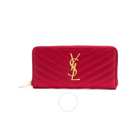 Saint Laurent Medium Red Monogram Zip Around Wallet 358094 